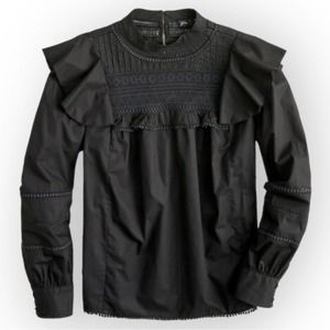 NWT J. Crew  Crocheted Lace Ruffle Top in Black Size Medium AK764